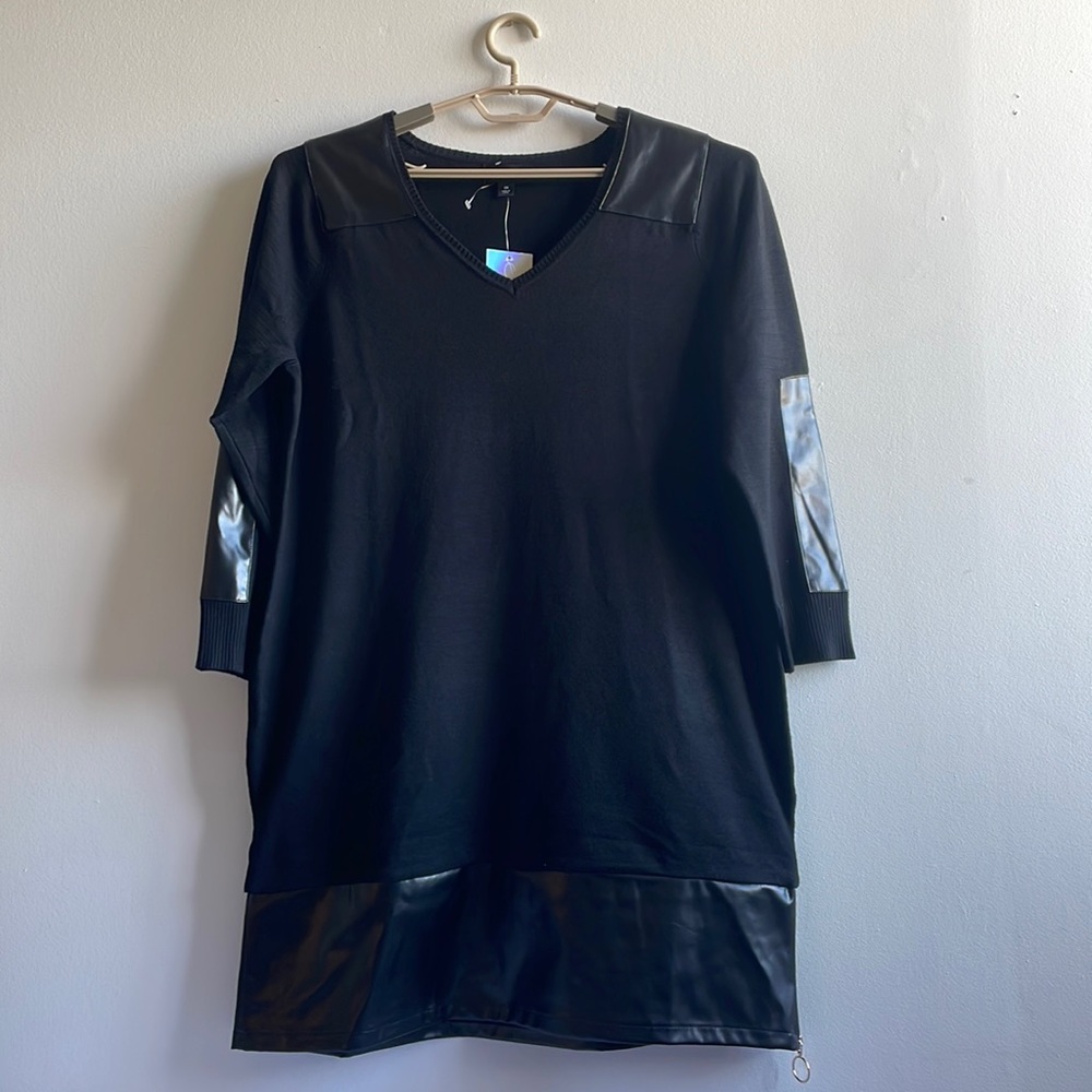 Black Knit Vegan Leather Dress XL Say What?